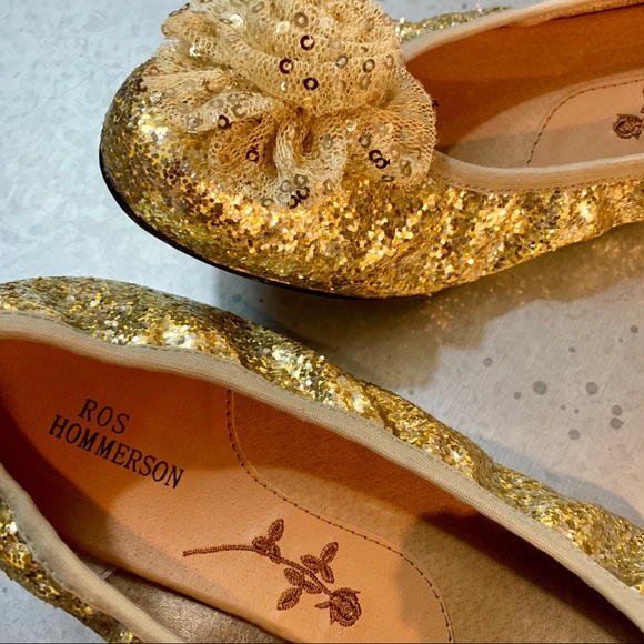 Ros Hommerson Shoes - Ros Hommerson Gold Sequined Ballet Flats